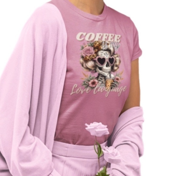 The Blind Medium Tops - Light Pink Graphic Tee Cute Skeleton Lady Coffee Love Language